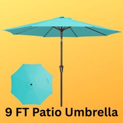 New 9 FT Aluminum Market Umbrella with Crank and Push Button Tilt for Patio, Garden, Deck, Backyard, and Pool - Base Not Included