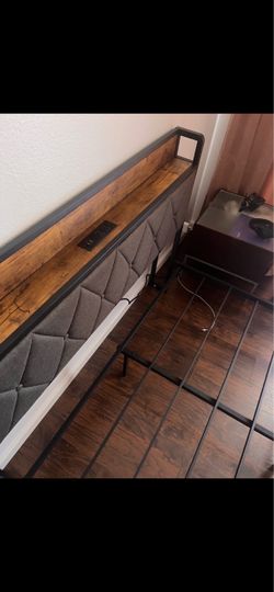 Full Size Bed Frame with Storage Headboard & Charging Station