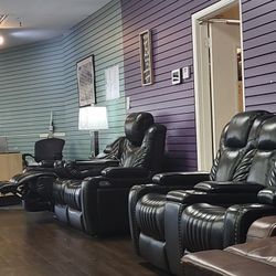 New Voice Activated Recliner Sofa And Loveseat With Power Recliners, Power Headrest, Genuine Leather Wireless Charging Stations