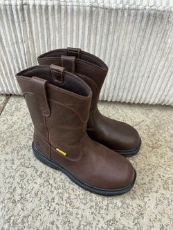 Brown Leather Pull-On Work Boots