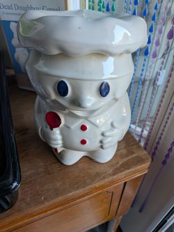 Vintage-Style Ceramic Chef Cookie Jar – White & Blue – $55 OBO
