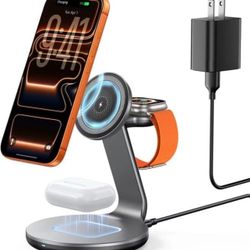 3 in 1 Charging Station for Apple Compatible with Magsafe Charger Stand for iPhone 17 16 15 14 13 12 Wireless Charging Station for AirPods Wireless Ch
