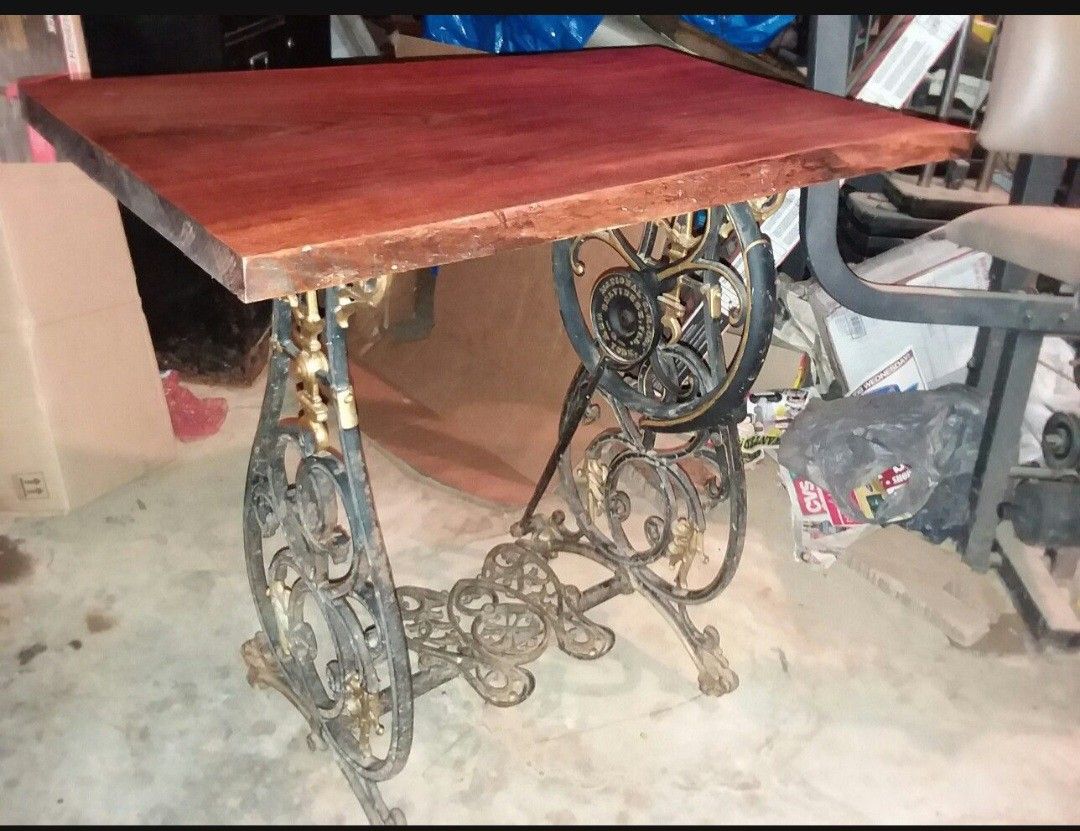 Antique Victorian Cast Iron Treadle Sewing Machine Black Walnut Table