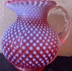 Vintage 1950 Fenton Hobnail Cranberry Pitcher Fenton Size: 8" Height