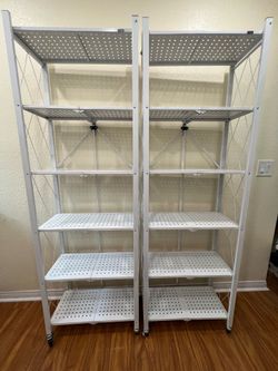 ALANNG 73.6 Inch Folding Bookshelf, 6 Tier Metal Bookcase (White, 2PACK)