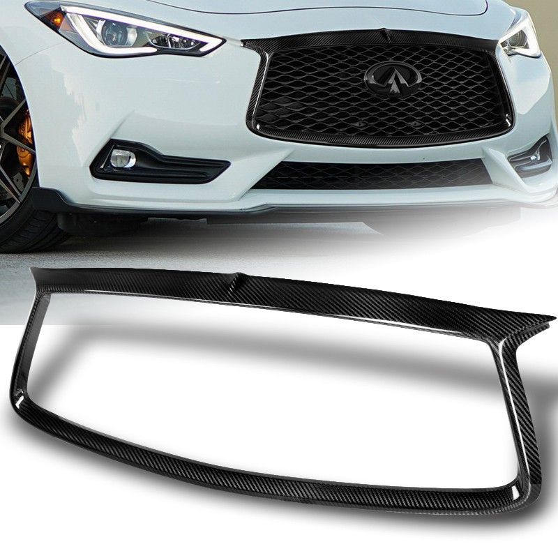 For 2017-2022 Infiniti Q60 Carbon Fiber Front Grille Grill Trim Overlay Cover -(2-FG-3716-RCF