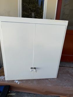 Two White Wood Cabinet with Double Doors
