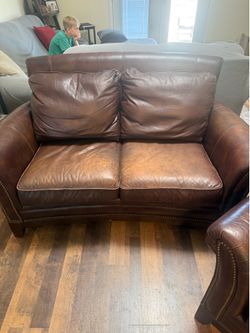 Leather love seat chair and ottoman