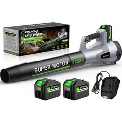 Cordless Leaf Blower,1200W Brushless Electric Leaf Blower with 2×6.0Ah Batteries & Fast Charger, 6 Speed Levels, Lightweight Battery Leaf Blower for L