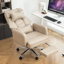 Swivel Ergonomic Office Chair, Technology Leather High Back Office Chair with Lumbar Support Headrest, Sedentary Comfortable Boss Chair, 155° Reclinin