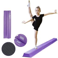 New 9FT Tri-Fold Balance Beam - Portable Home Gymnastics Kids Training Anti-Slip Base, Purple