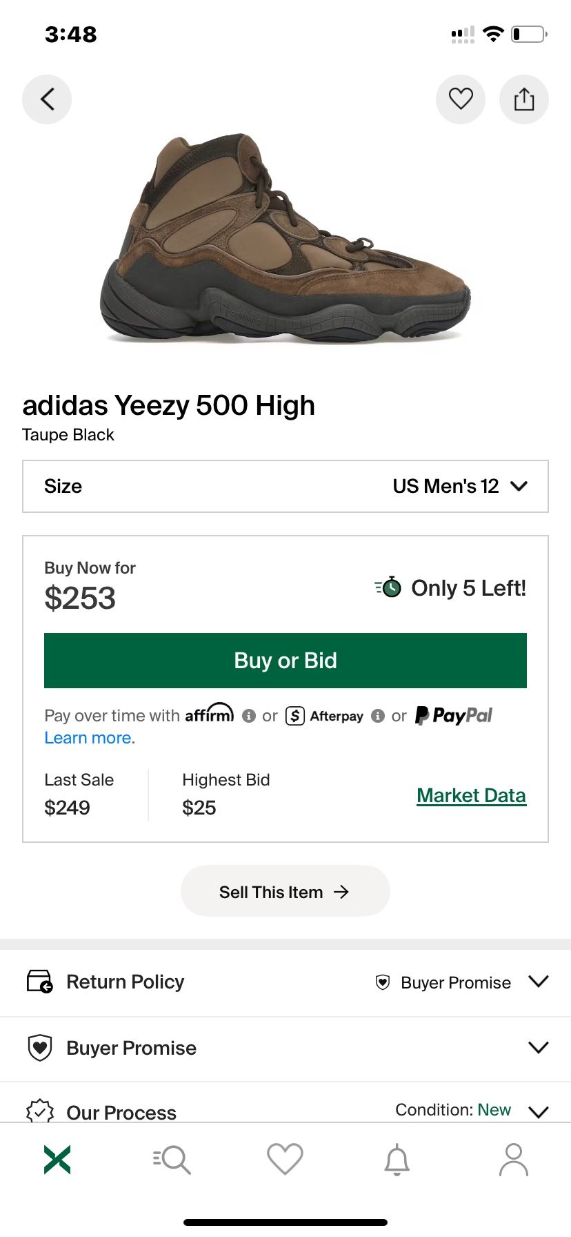 Yeezy Boot 500 High Men’s Size 12