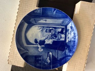 Vintage 1972 Kaiser West Germany Mother's Day Plate 100th Anniversary Toni Schoener Blue Porcelain with Box