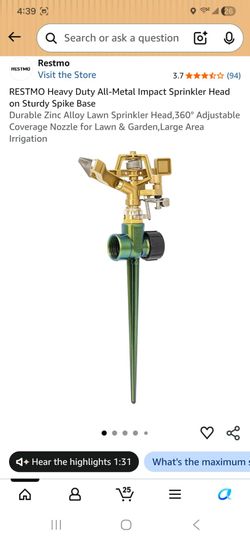 Heavy Duty All-Metal Impact Sprinkler Head on Sturdy Spike Base
Durable Zinc Alloy Lawn Sprinkler Head,360° Adjustable Coverage Nozzle for Lawn & Gard