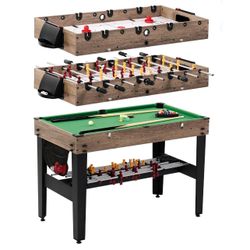 48" 3-in-1 Combo Air Powered Hockey Game Table, foosball, Black, New in Box