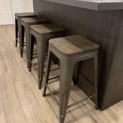 Rustic Gunmetal Bar Stools 24”, Industrial Counter Height Bar Chairs