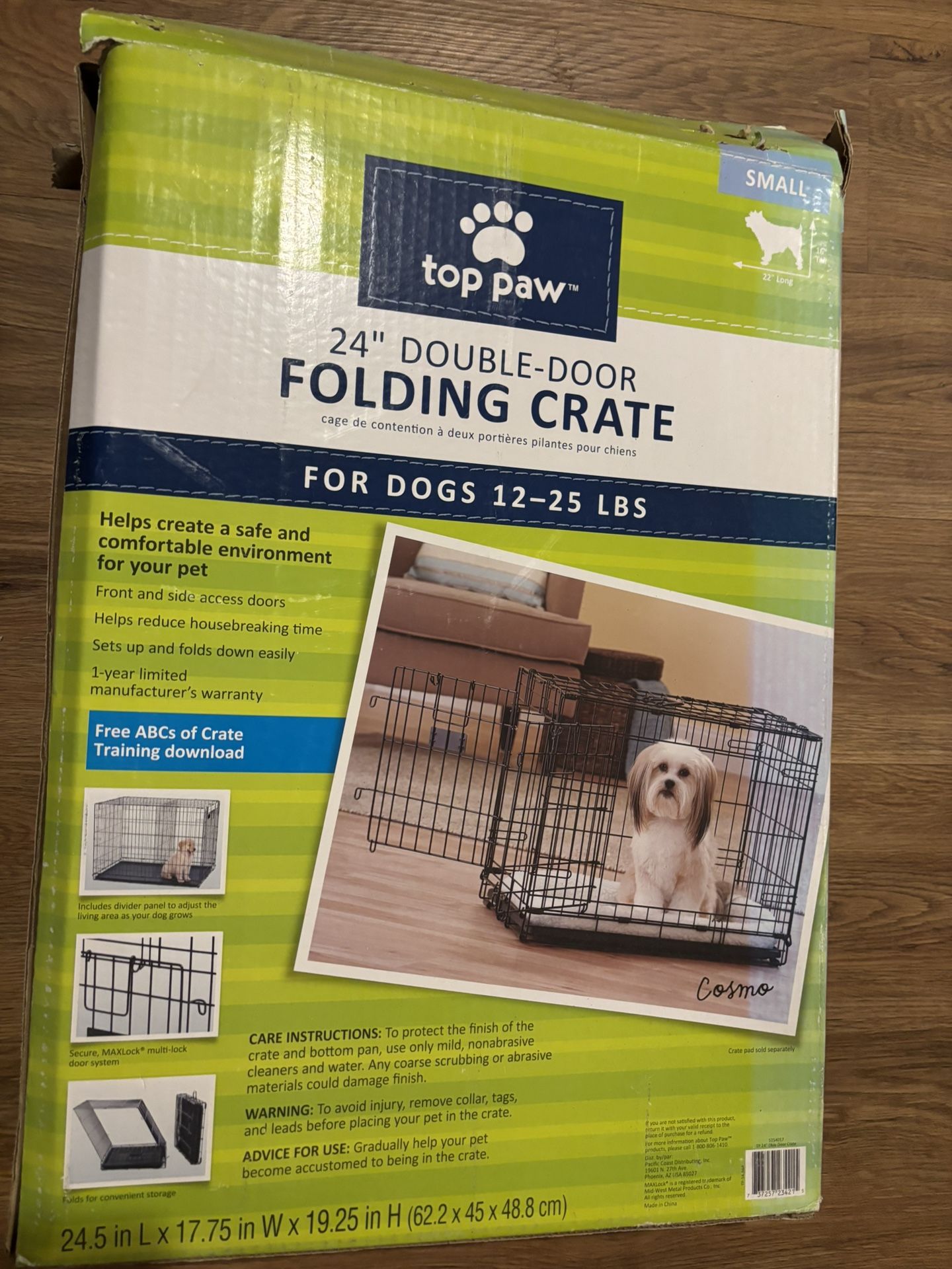 Dog Crate For Small Dogs (24” Double Door Folding Crate, Top Paw Brand)