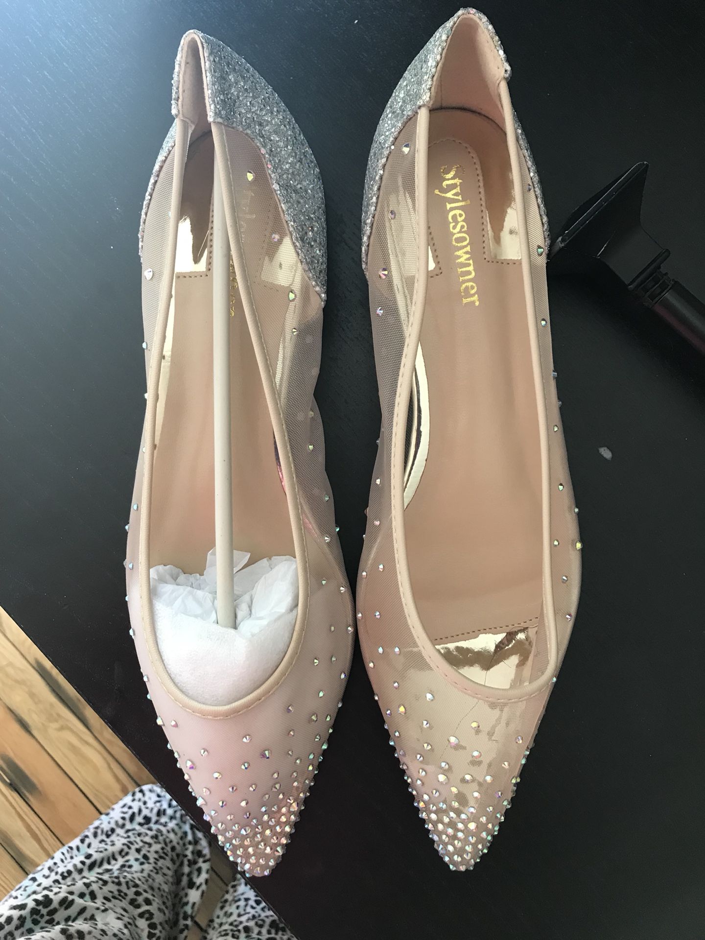 Nude see-through sparkly wedding flats size 9