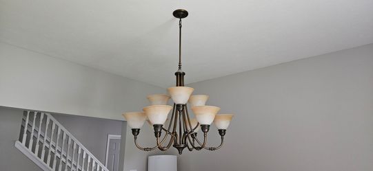 9-Light Bronze Chandelier with Glass Shades
