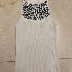White House Black Market Embroidered Peekaboo Sleeveless Knit Top  L