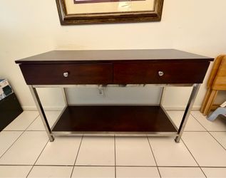 🪵 Espresso Console/Sofa Table w/ Chrome Legs — Great Condition