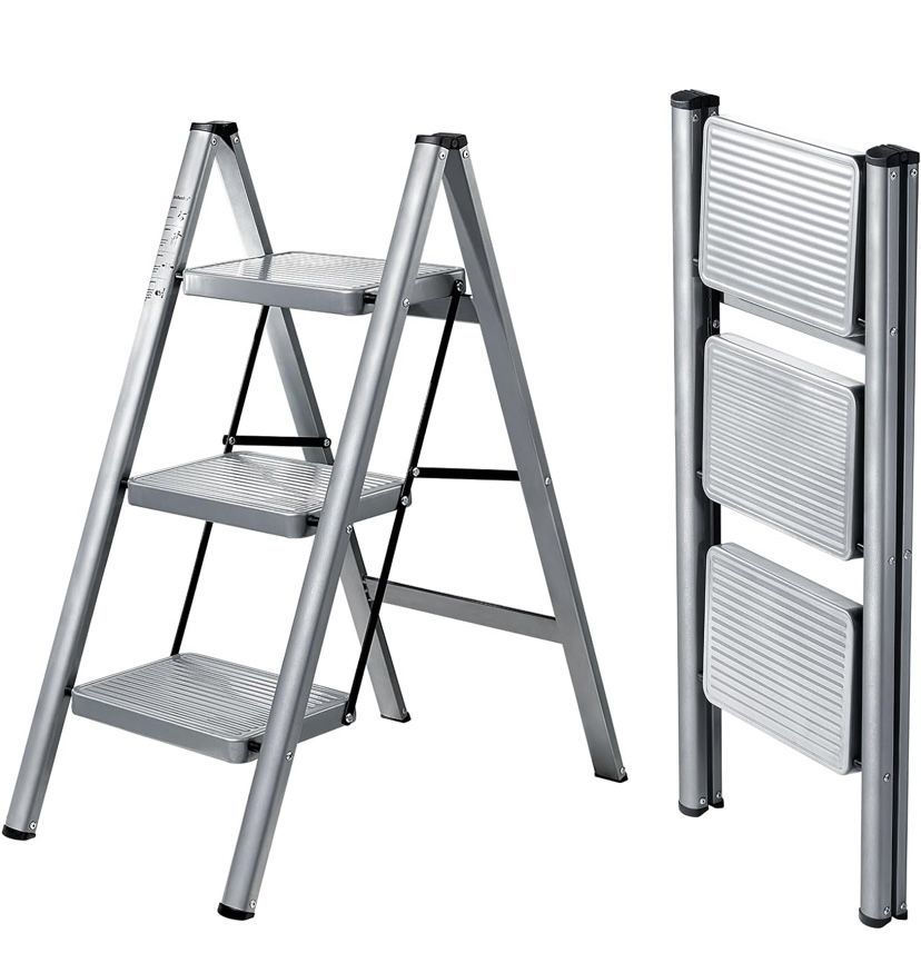3 Step Ladder, Portable Sturdy Steel