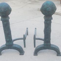 Heavy Cast Andirons Art Deco Style  