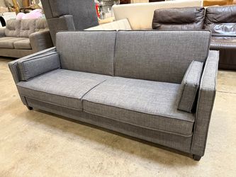 Heathered Dark Grey Track Arm Futon with Under Seat Storage