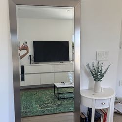 Modern Mirror + Side Table Set – Full Length Mirror & White Accent Table