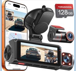 🌟🌟🌟🌟🌟 4K 3-Channel Dash Cam – Front, Rear & Cabin + 128GB Card