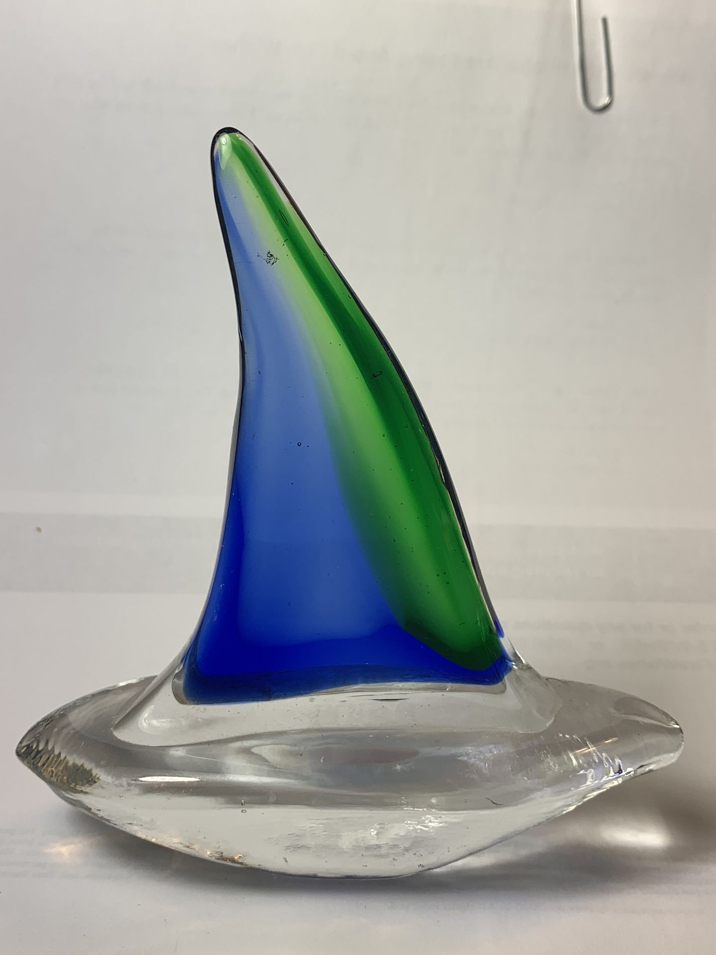 5” Art Glass Sailboat Sculpture Blue/Green Vintage Nautical Unsigned Paperweight