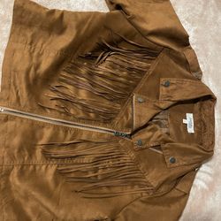 Faux Suede Fringe Jacket,  Brown Size XL