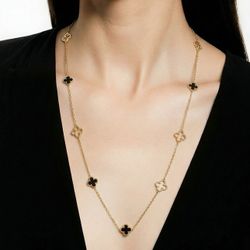Clover Necklace With Onyx Gold 10K 