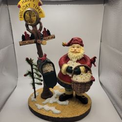 Santa North Pole Clock Happy Holiday Time 2001 Resin Christmas Village Mail 11"