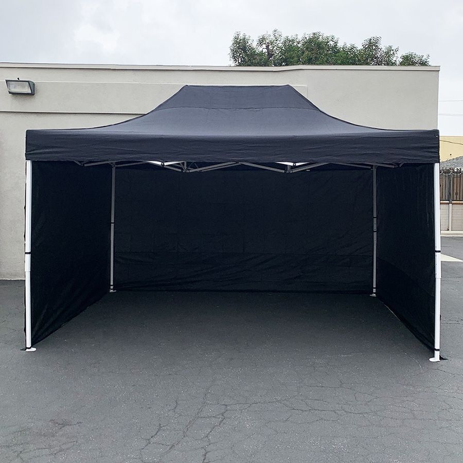 (Brand New) $180 Heavy Duty 10x15 ft with (3 Sidewalls) EZ Popup Canopy Outdoor Gazebo Carry Bag (Black White)