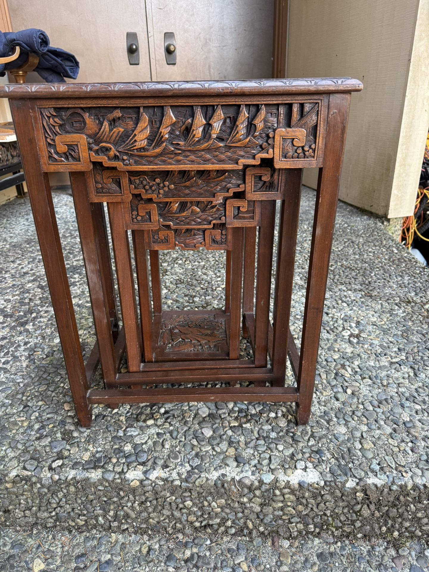 Beautiful Antique, Asian hand carved nesting side/end tables please read description