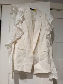 BCBG Maxazaria White Blazer Vest with Lace Ruffle Sleeves