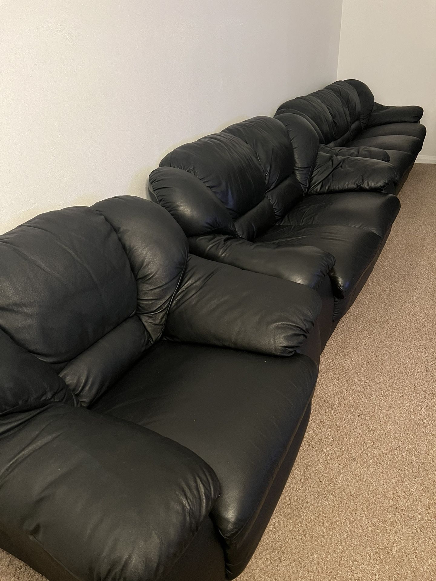 Full Black Leather Living Room Set 