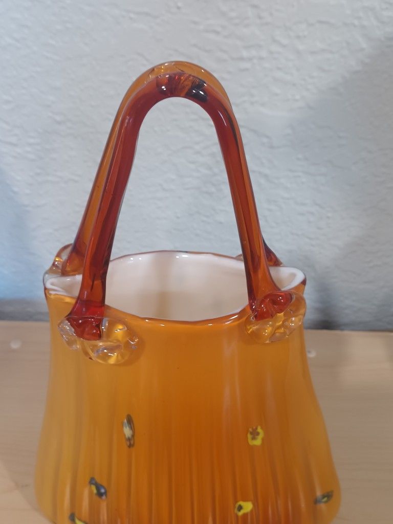 LG. Vintage Murano Style Miiefiore Art Glass Purse Vase