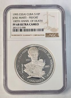 1995  10 Pesos Jose Marti Proof Coin PF 68 Ultra Cameo NGC