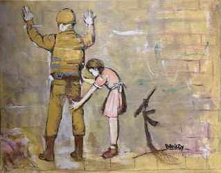 Hand Painted Police Women Banksy Warhol Basquiat Era Unique Painting Original 
