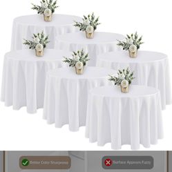 6 Pack White Round Tablecloths - 120 Inches in Diameter - Stain Resistant and Washable Table Clothes, Polyester Fabric Table Covers for Wedding, Party