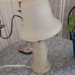 Vintage White Or Clear Glass Lamp With Glass Lamp Shade!