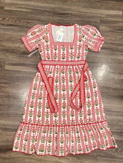 Pink City Prints Evelyn Dress Cotton Red White Green Floral XL