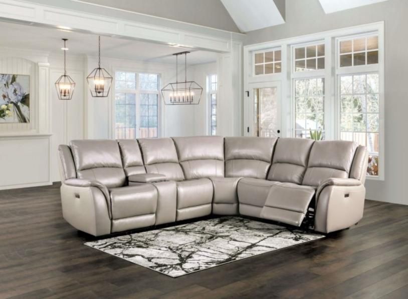 Grey Leather Sectional Sofa With Power Reclining Seats
