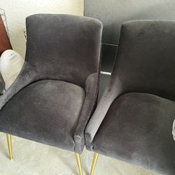  Black Velvet Shairs With Gold Legs And Hardware Set Of 4