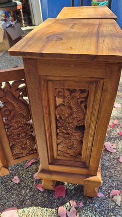 Sold wood Asian side tables