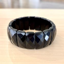 Chunky Faceted Black Stone Stretch Bracelet