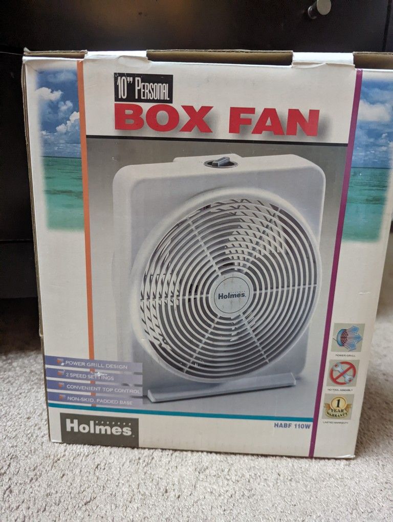 Holmes 10 Inch Box Fan - 2 Speed Settings - New In Box 