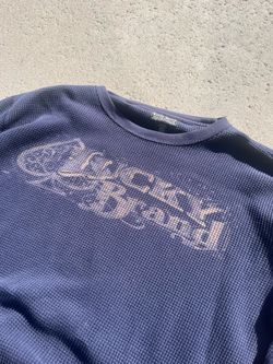 Vintage Lucky Brand Long Sleeve Size XL Blue Waffle Knit Thermal Shirt Y2K Style